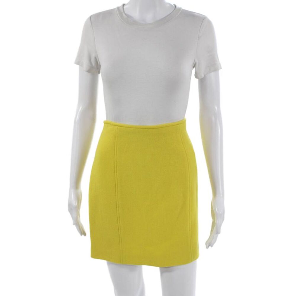 Tibi Women Yellow Virgin Wool Straight Pencil Skirt Short Zip Size 6